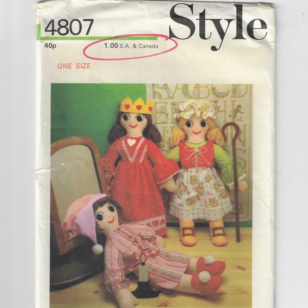 Style #4807 Pattern for Rag Dolls - Vintage 1974 - Uncut